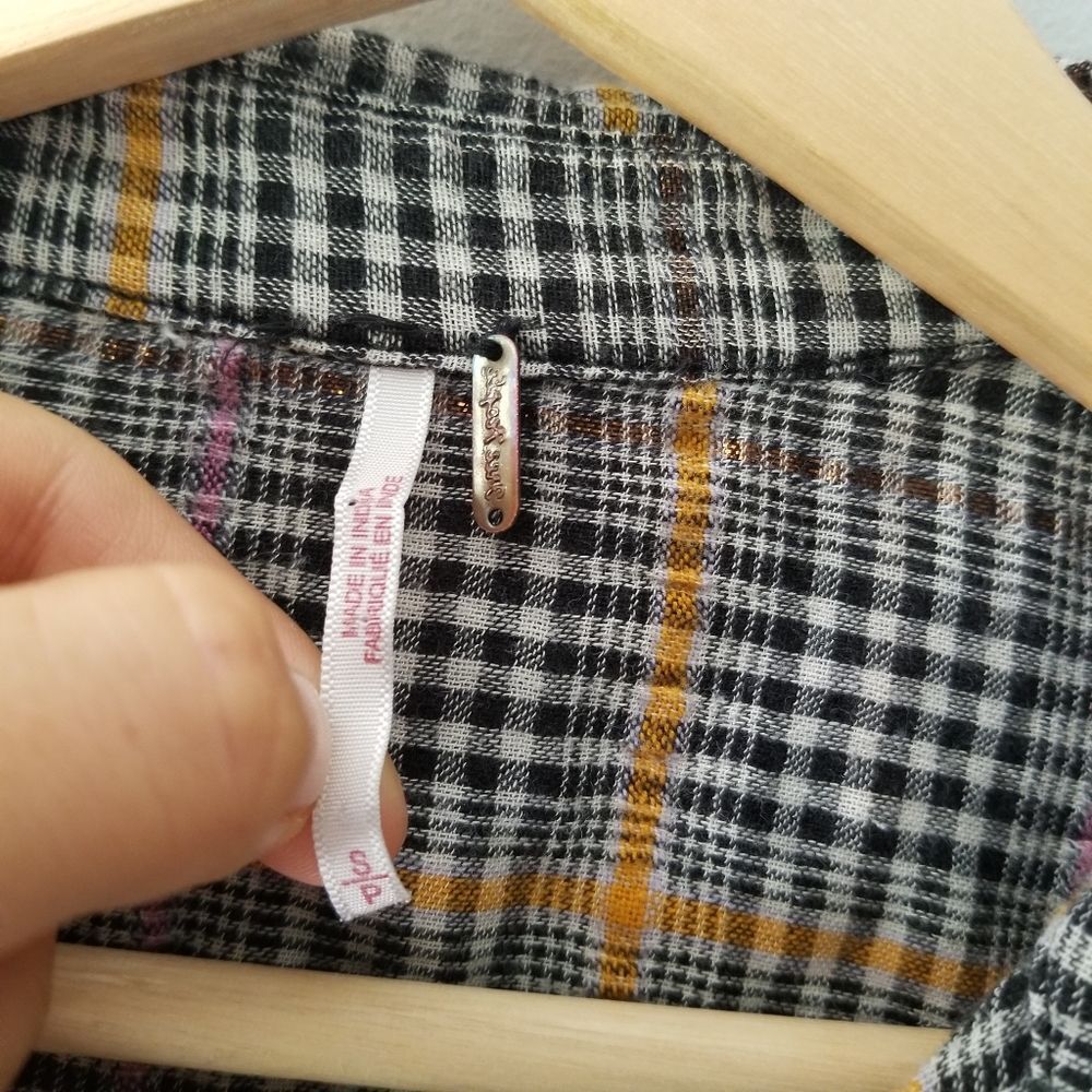 Free People Plaid Break My Stride Top Blouse Small - Picture 9 of 10